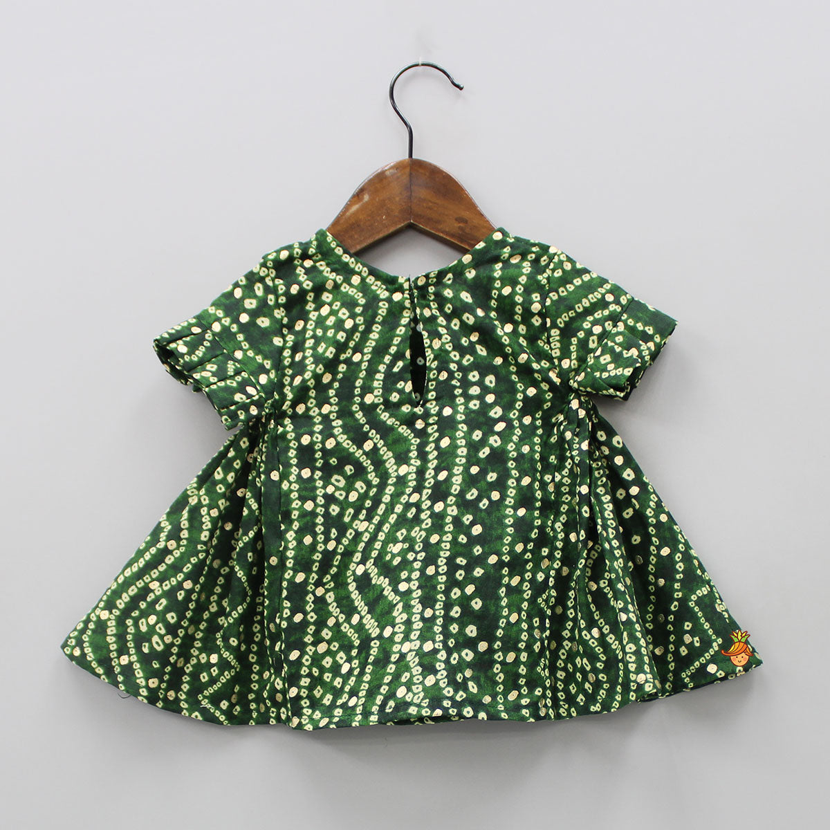 Mirror Work And Bandhani Printed Dark Green Fancy Short Kurti