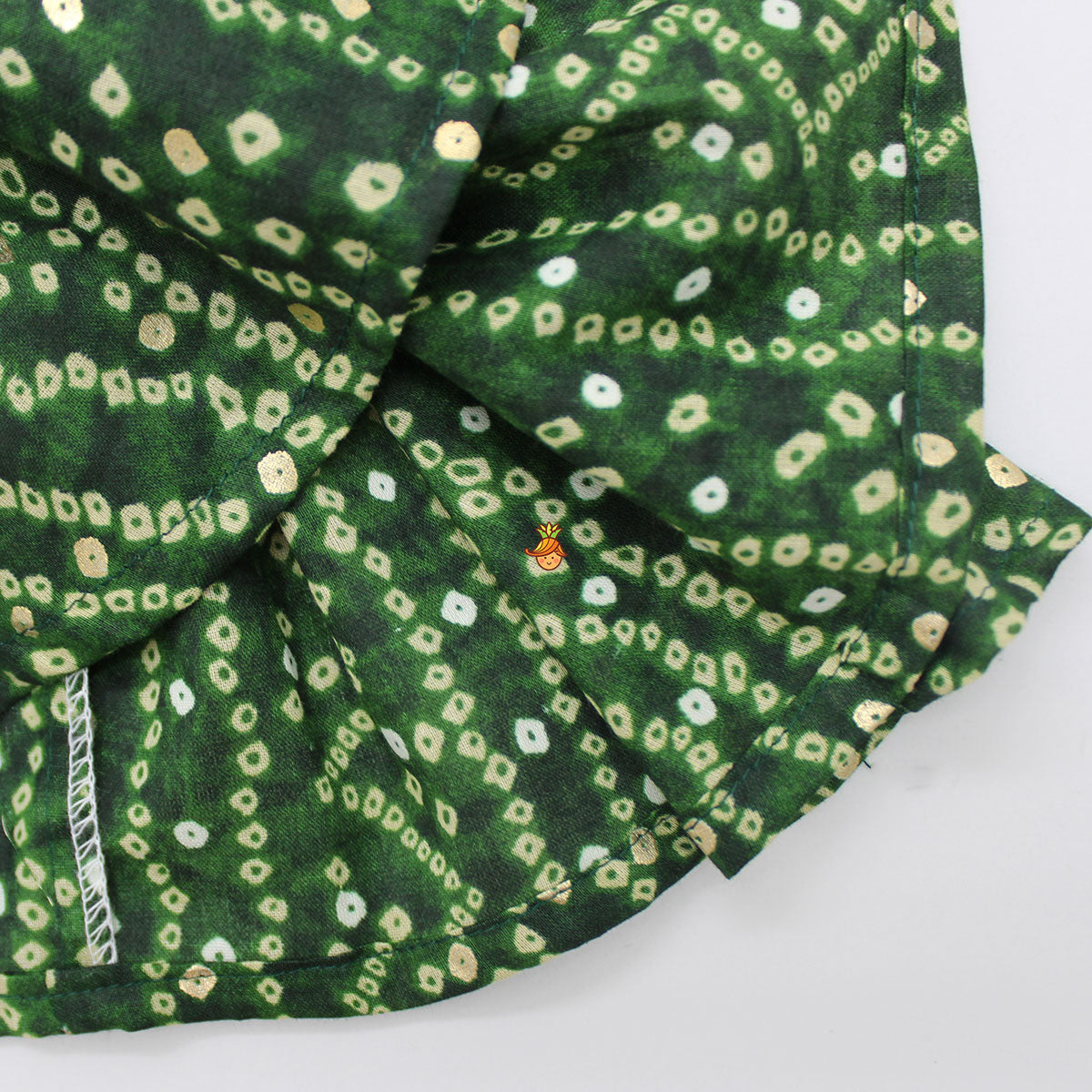 Mirror Work And Bandhani Printed Dark Green Fancy Short Kurti