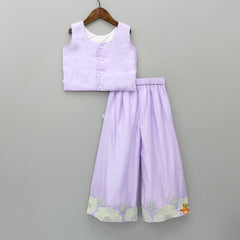 Pre Order: Sequined And Thread Floral Embroidered Lilac Top With Palazzo