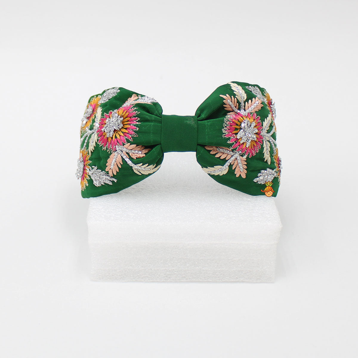 Multicolour Thread Floral Embroidered Green Hair Band
