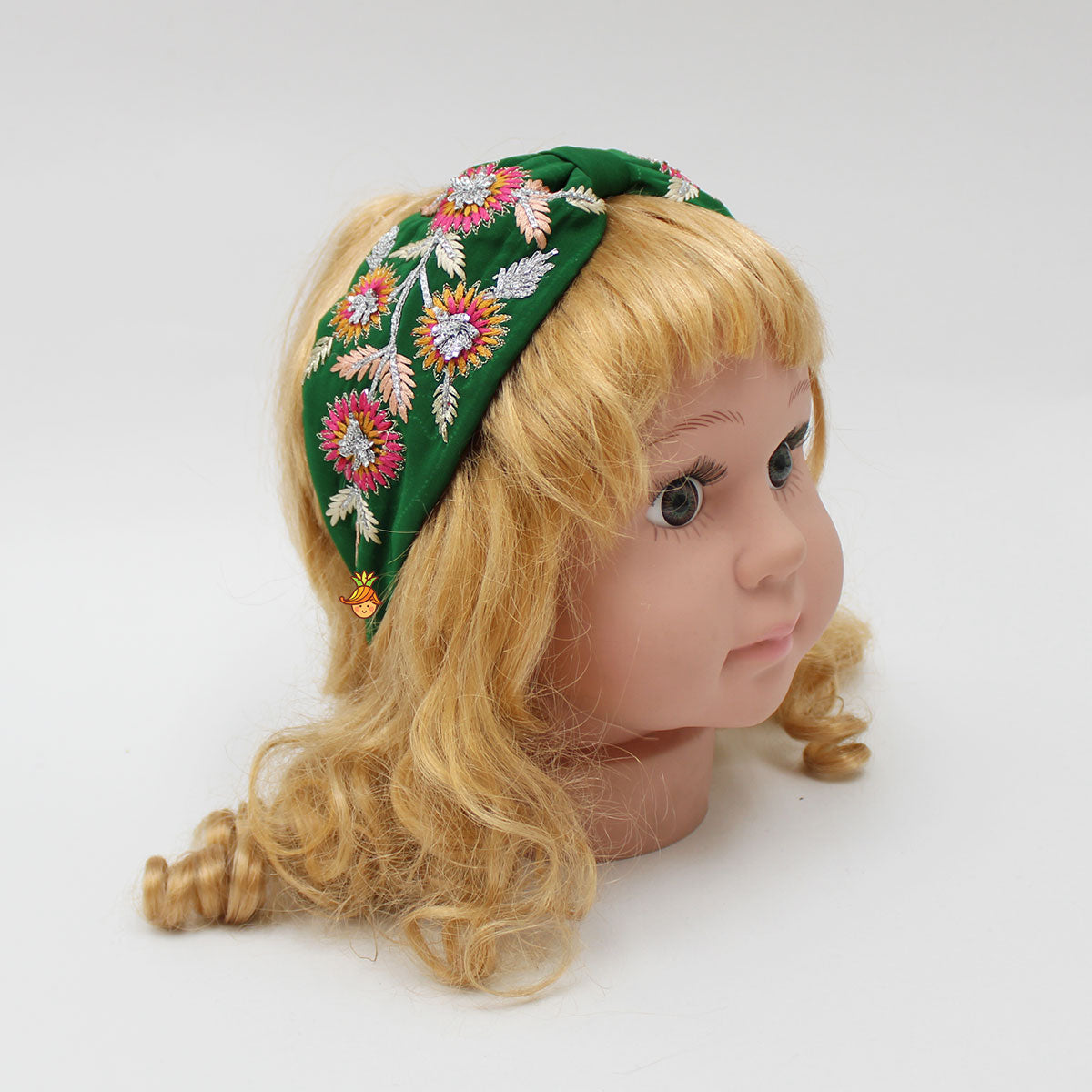 Multicolour Thread Floral Embroidered Green Hair Band