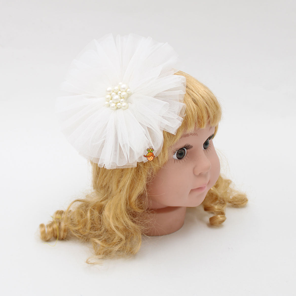 White Pearls Adorned Frilly Cute Hair Clip