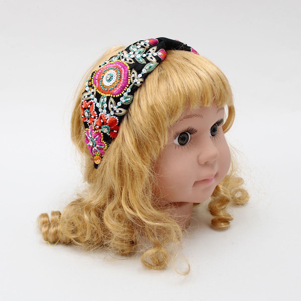 Intricate Multicolour Thread And Beads Embroidered Black Fancy Hair Band