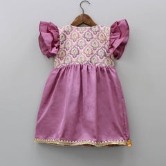 Pre Order: Dusty Rose Pink Fringes Lace Detailed Printed Kurti