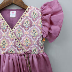 Pre Order: Dusty Rose Pink Fringes Lace Detailed Printed Kurti