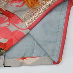 Pre Order: Blooming Flowers Printed One Shoulder Grey Top And Ruffle Bottom Lehenga With Attached Dupatta