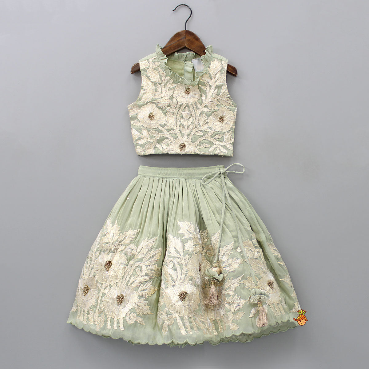 Gota Lace Detailed Pastel Green Top With Lehenga