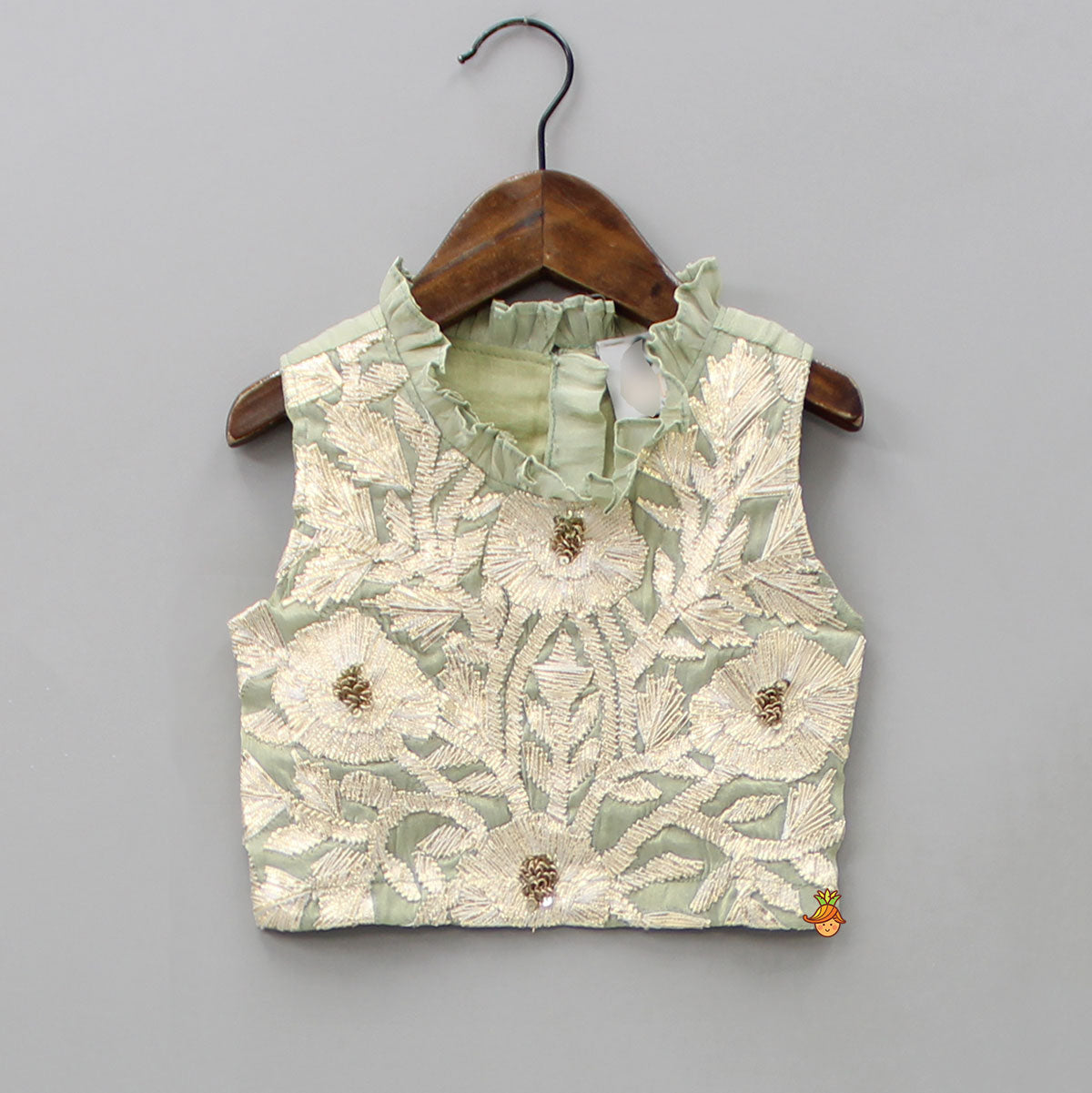 Gota Lace Detailed Pastel Green Top With Lehenga