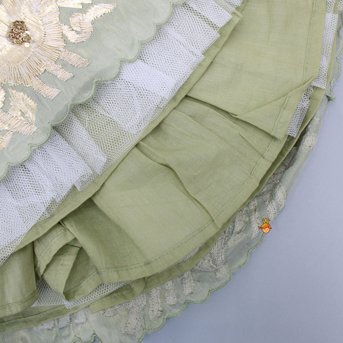 Gota Lace Detailed Pastel Green Top With Lehenga