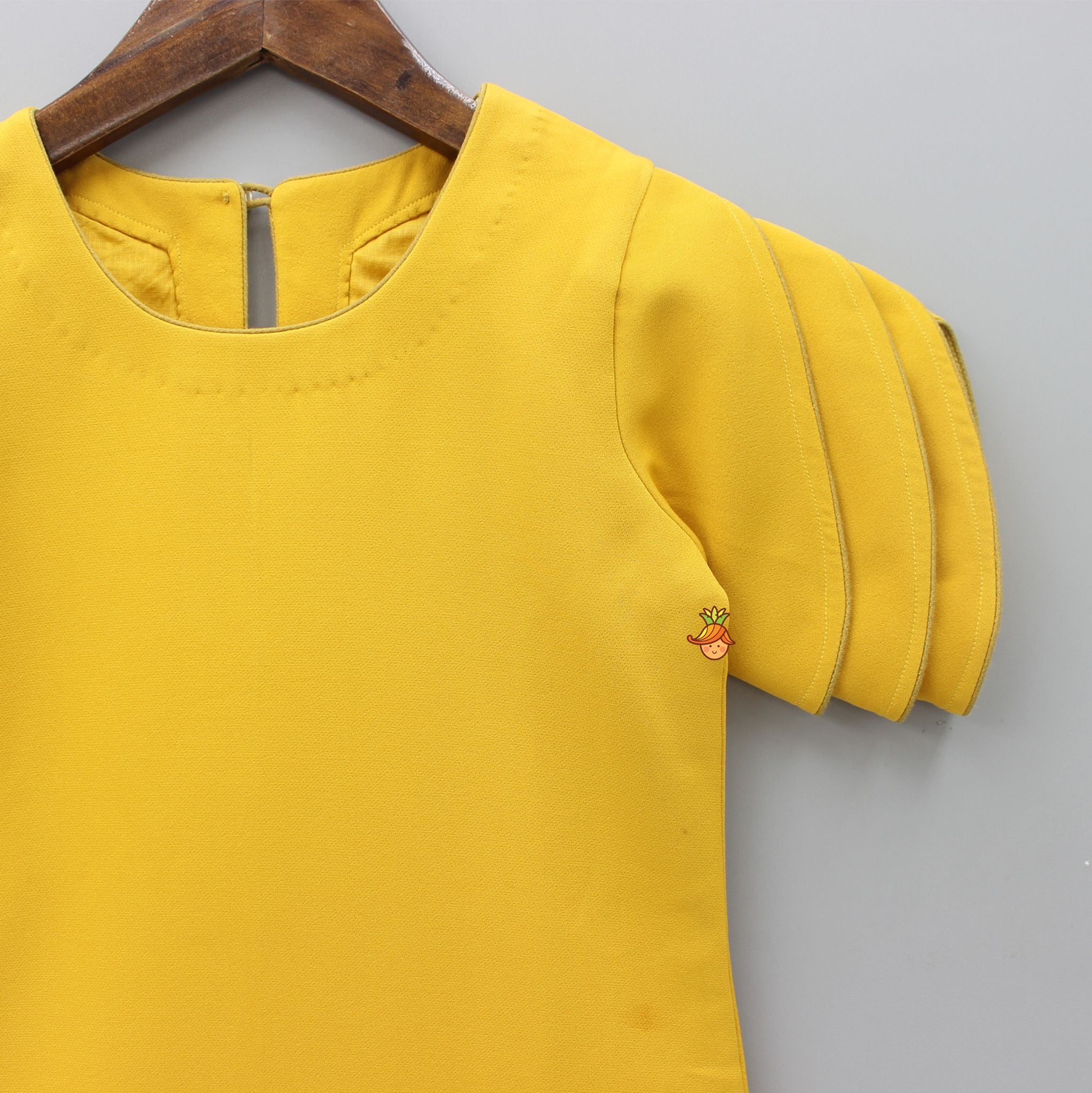 Mustard Floral Embroidered Stylish Layered Sleeves Dress With Sling Bag