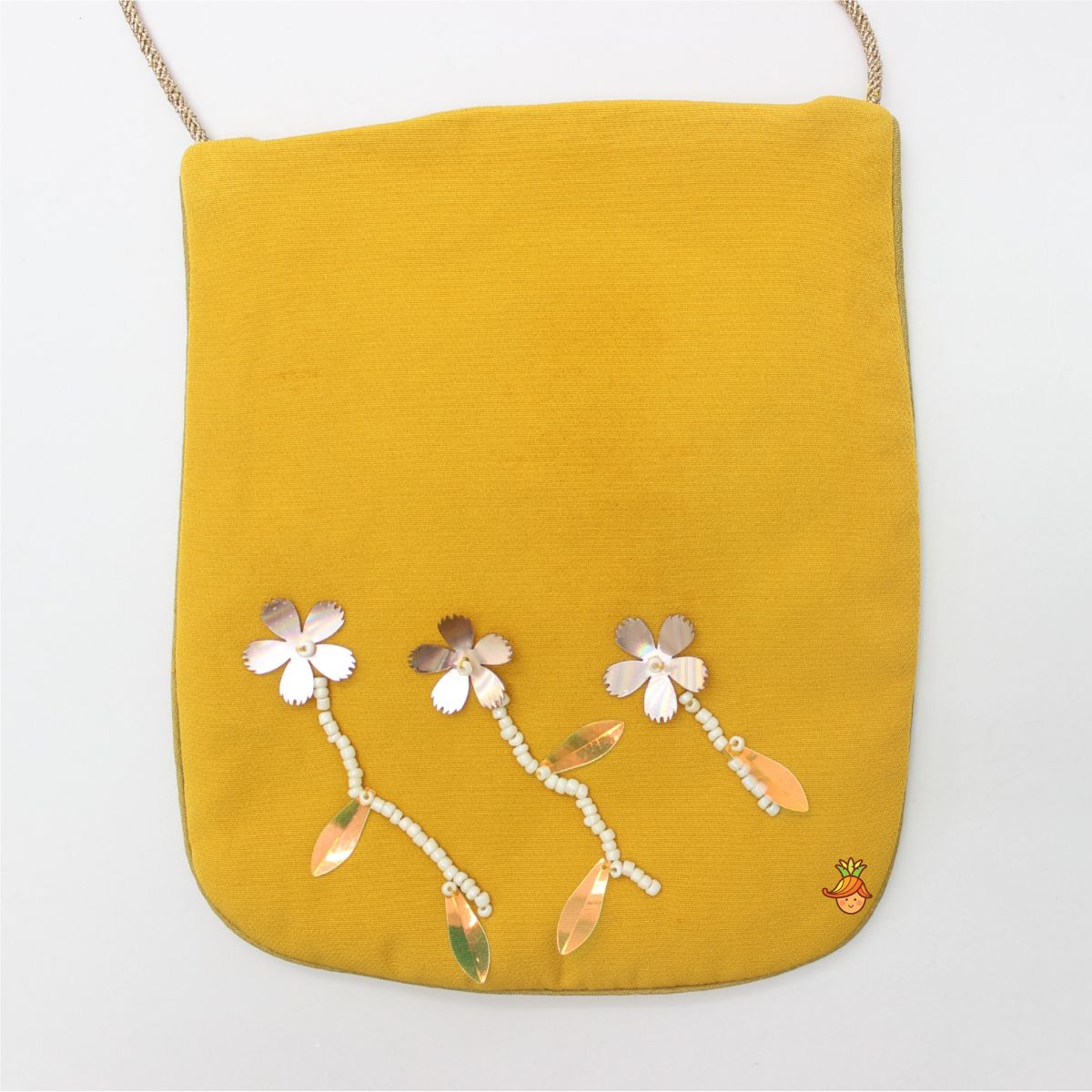 Mustard Floral Embroidered Stylish Layered Sleeves Dress With Sling Bag
