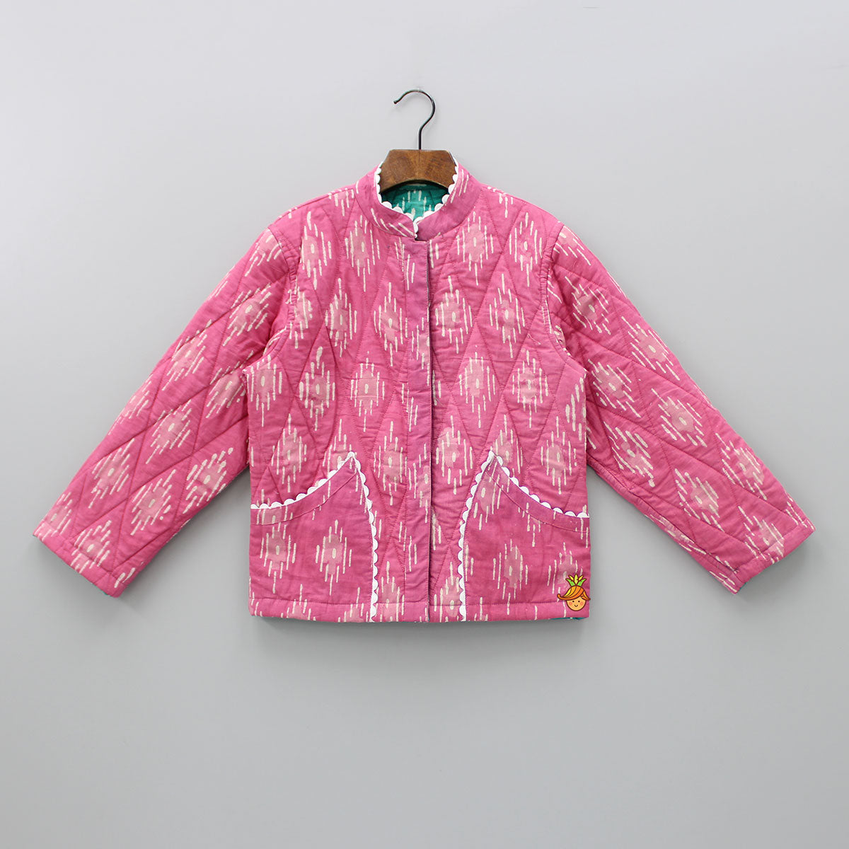 Pre Order: Reversible Cotton Hand Block Printed Pink And Green Jacket