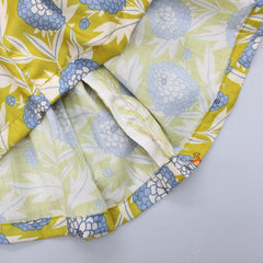 Pre Order: Peplum Floral Mustard Top And Grey Sharara With Diagonal Striped Dupatta
