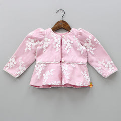 Pre Order: Ruffle Hem Stylish Blush Pink Dress With Floral Embroidered Jacket