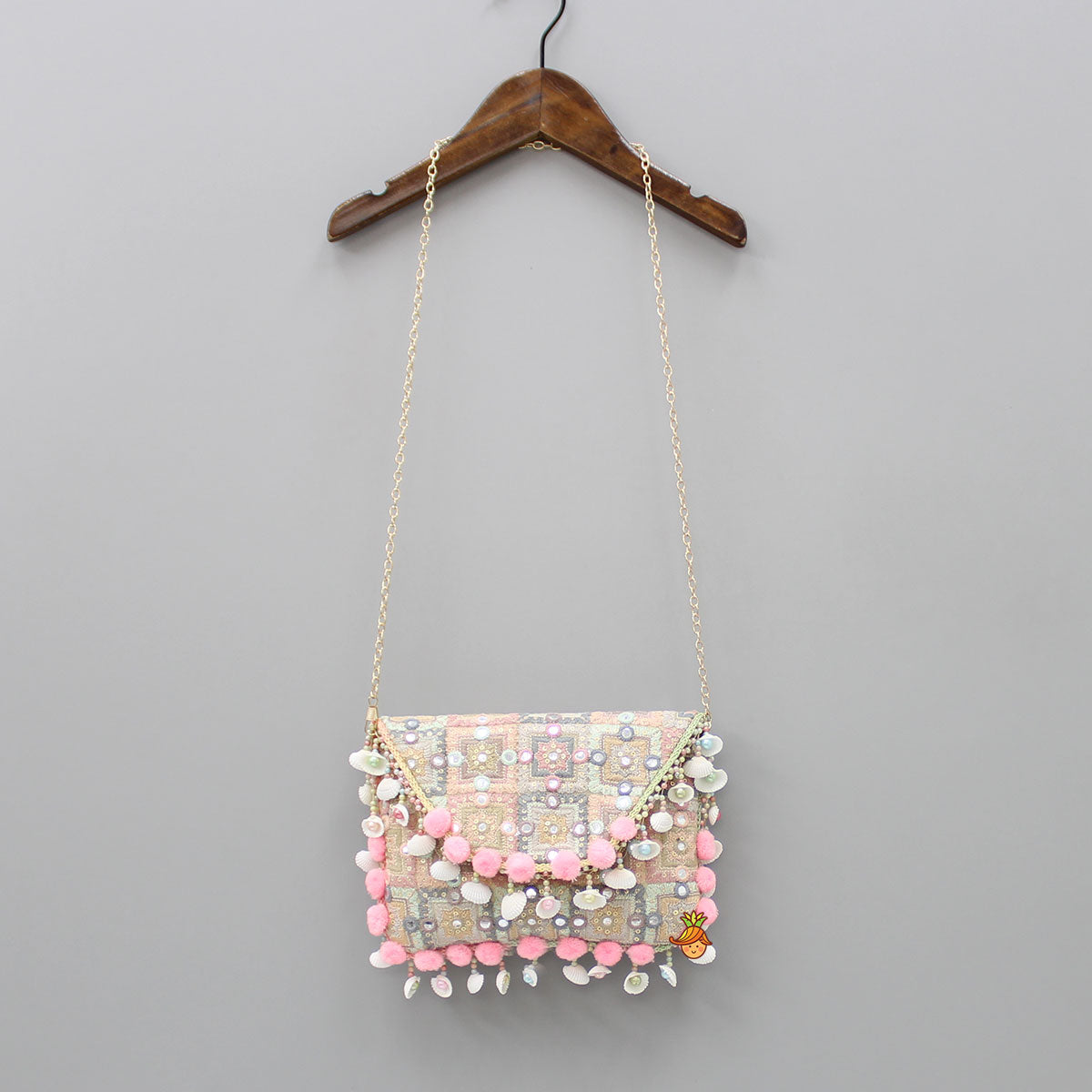 Pom Pom Detailed Multicolour Sling Bag
