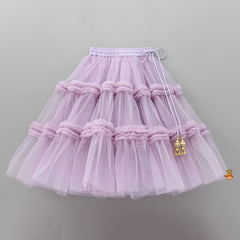 V Neck Sleeveless Lavender Top And Ruffle Frilly Lehenga