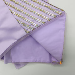 V Neck Sleeveless Lavender Top And Ruffle Frilly Lehenga