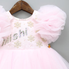 Pre Order: Pearls And Sequins Embroidered Yoke Baby Pink Gown With Detachable Asymmetric Trail