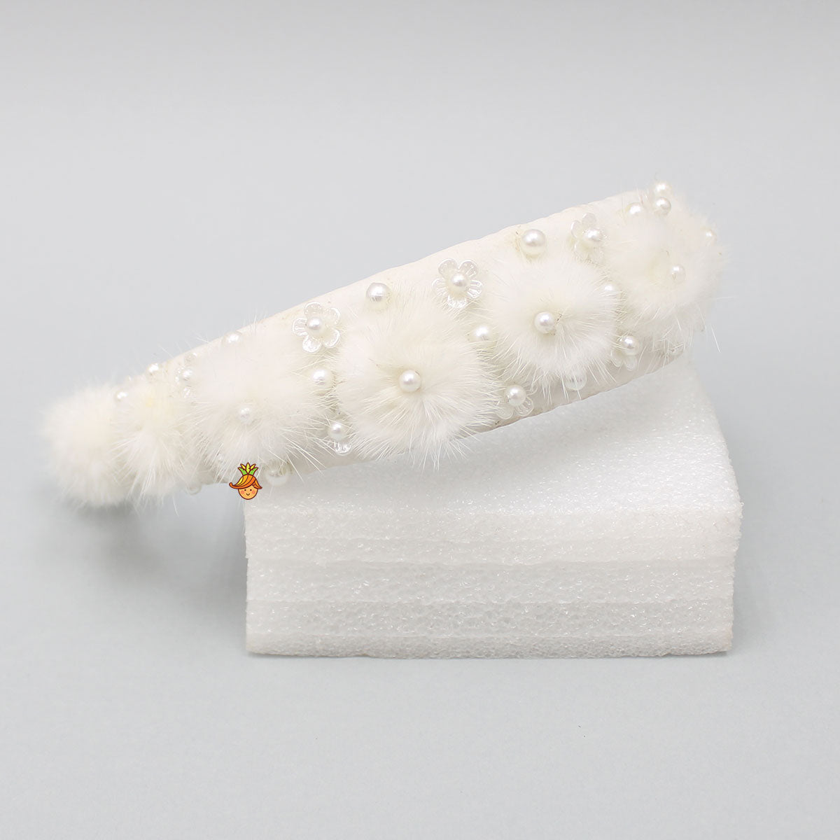 White Floral Pearly Fur Hair Band
