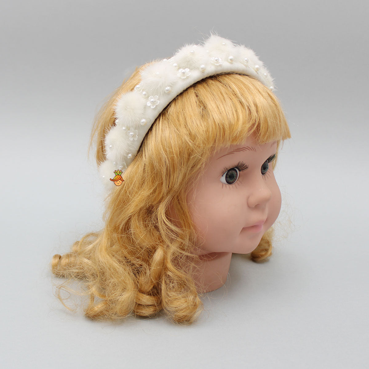 White Floral Pearly Fur Hair Band