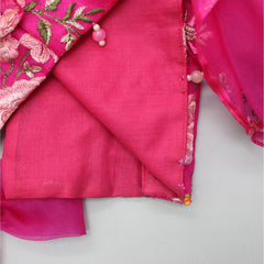 Pre Order: Rani Pink Stylish Frilly Sleeves Embroidered Top And Layered Lehenga