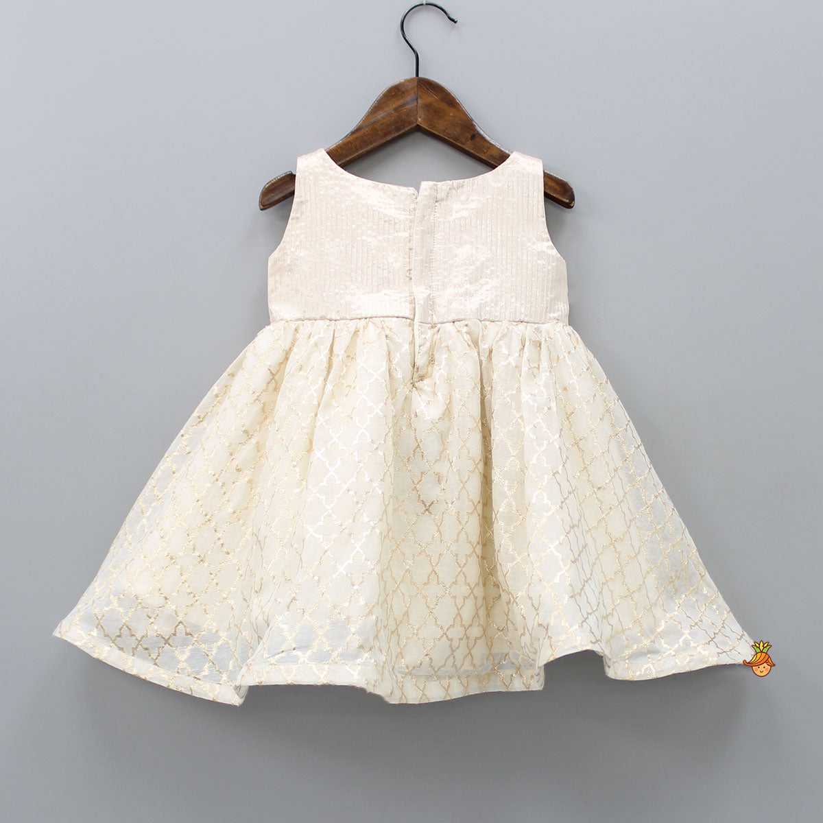 Double Layered Pearls Embellished Zari Embroidered Off White Dress
