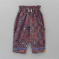 Ajrakh Printed Navy Blue Layered Tunic Top With Pant