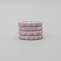 Lavender Thread And Gota Lace Work Bangle - Set Of 4
