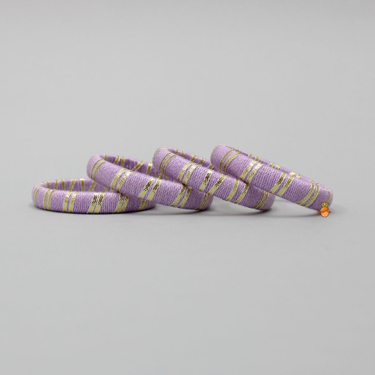 Lavender Thread And Gota Lace Work Bangle - Set Of 4
