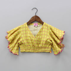 Pre Order: Elegant Mustard Yellow Printed Stylish Sleeves Top And Palazzo