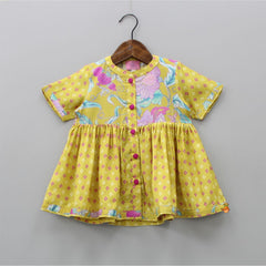 Pre Order: Front Open Mustard Printed Top And Pant