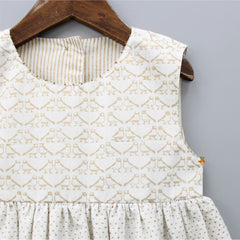 Bird And Dots Printed Layered Off White Dress