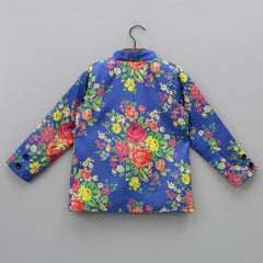 Pre Order: Floral Royal Blue Pocket Square Coat Style Jacket