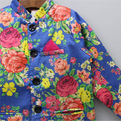 Pre Order: Floral Royal Blue Pocket Square Coat Style Jacket