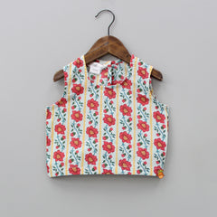 Pre Order: Floral Powder Blue Top With Tie Up Long Jacket And Palazzo