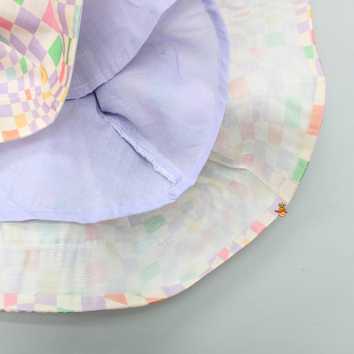 Multicolour Checks Layered Dress With Heart Shaped Sling Bag