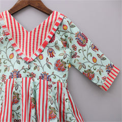 Pre Order: Vertical Striped Floral Printed Pastel Green Kurti