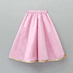 Pre Order: Scalloped Sequined Lace Detail Light Flamingo Pink Top And Flared Palazzo