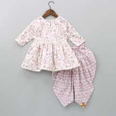 Printed Angarkha Lilac And Cream Top With Cowl Dhoti