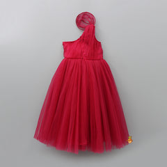 Pre Order: Rose Adorned Spiral Pink One Shoulder Gown