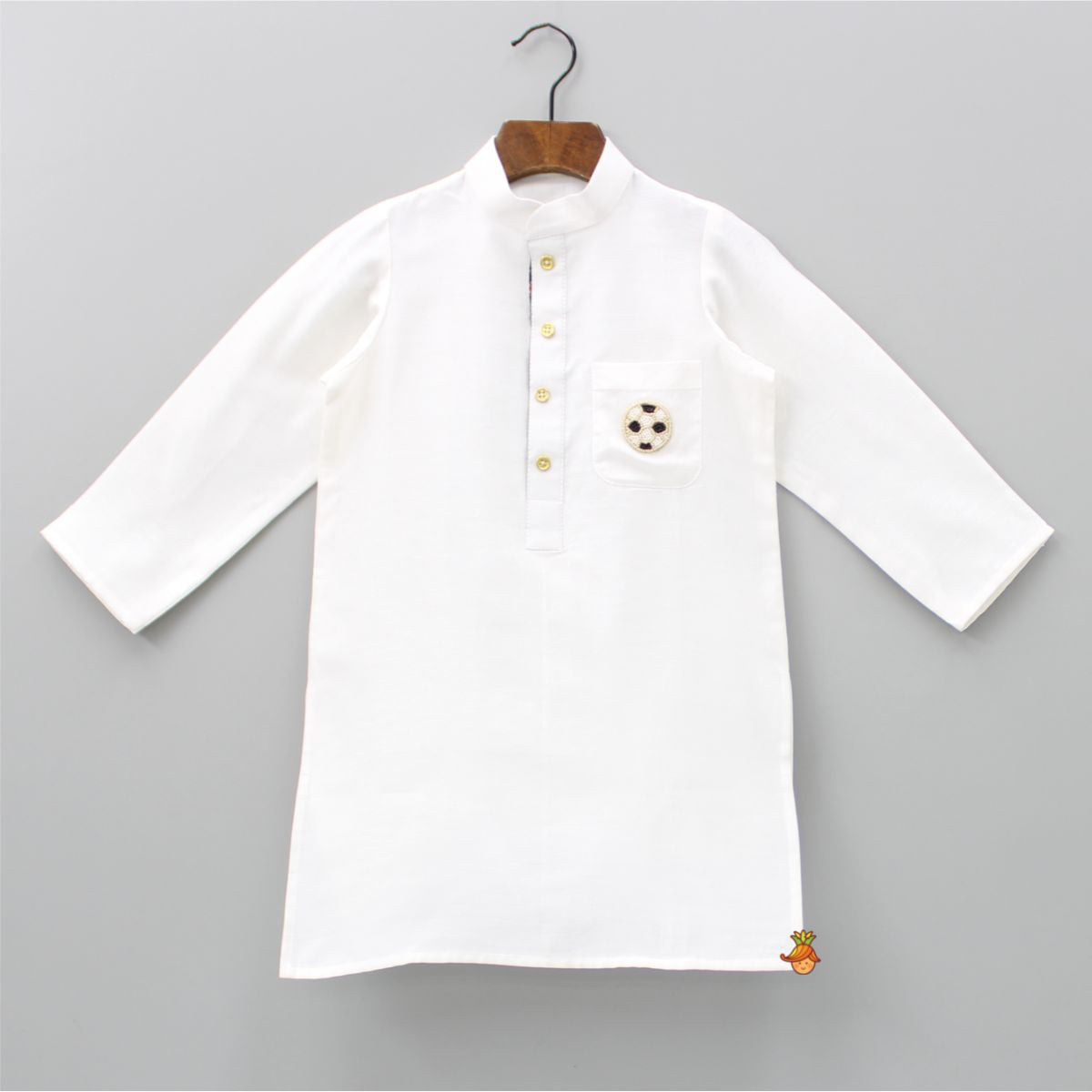 Pre Order: Football Embroidered Patch Pocket Detail White Kurta