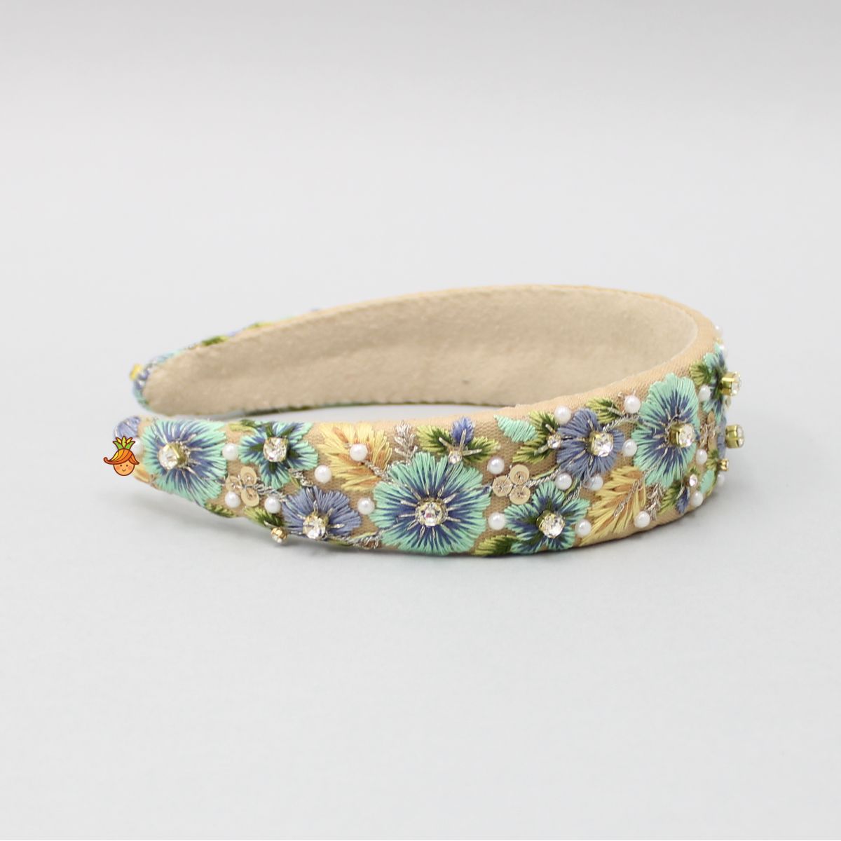 Intricate Beige Floral And Leaf Embroidered Hair Band