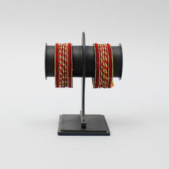 Red Thread Work Velvet Bangles - Set Of 18