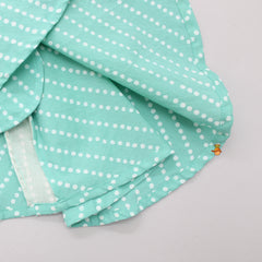 Dots Hand Block Printed Green Flared Top With Dual Pockets