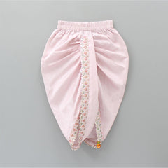 Pre Order: Pink Ethnic Kurta With Diagonal Buttons Detail Jacket And Dhoti