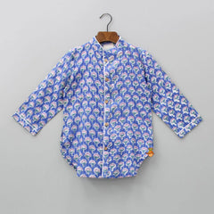 Pre Order: Stylish Cut Out Hem Blue Kurta And Side Pockets Detail White Pyjama