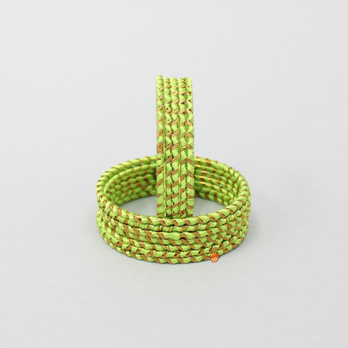 Silk Thread Work Green Iron Bangles - Set Of 12