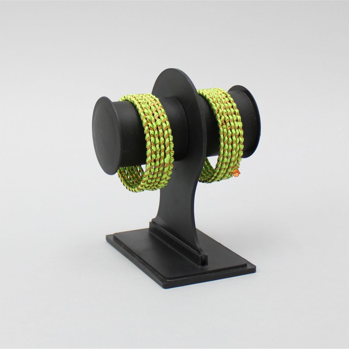 Silk Thread Work Green Iron Bangles - Set Of 12