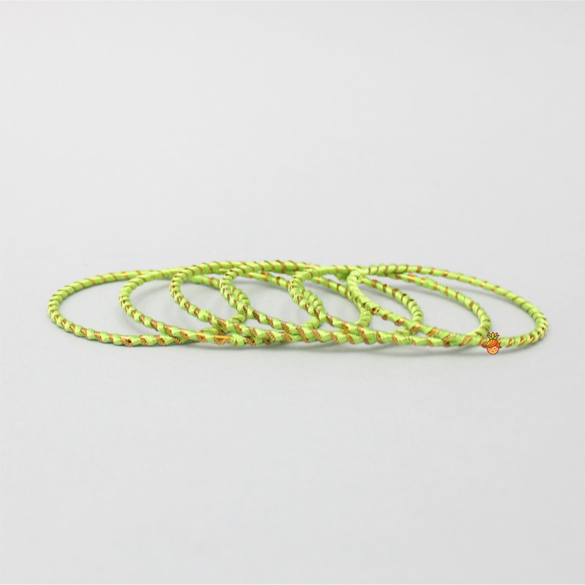 Silk Thread Work Green Iron Bangles - Set Of 12