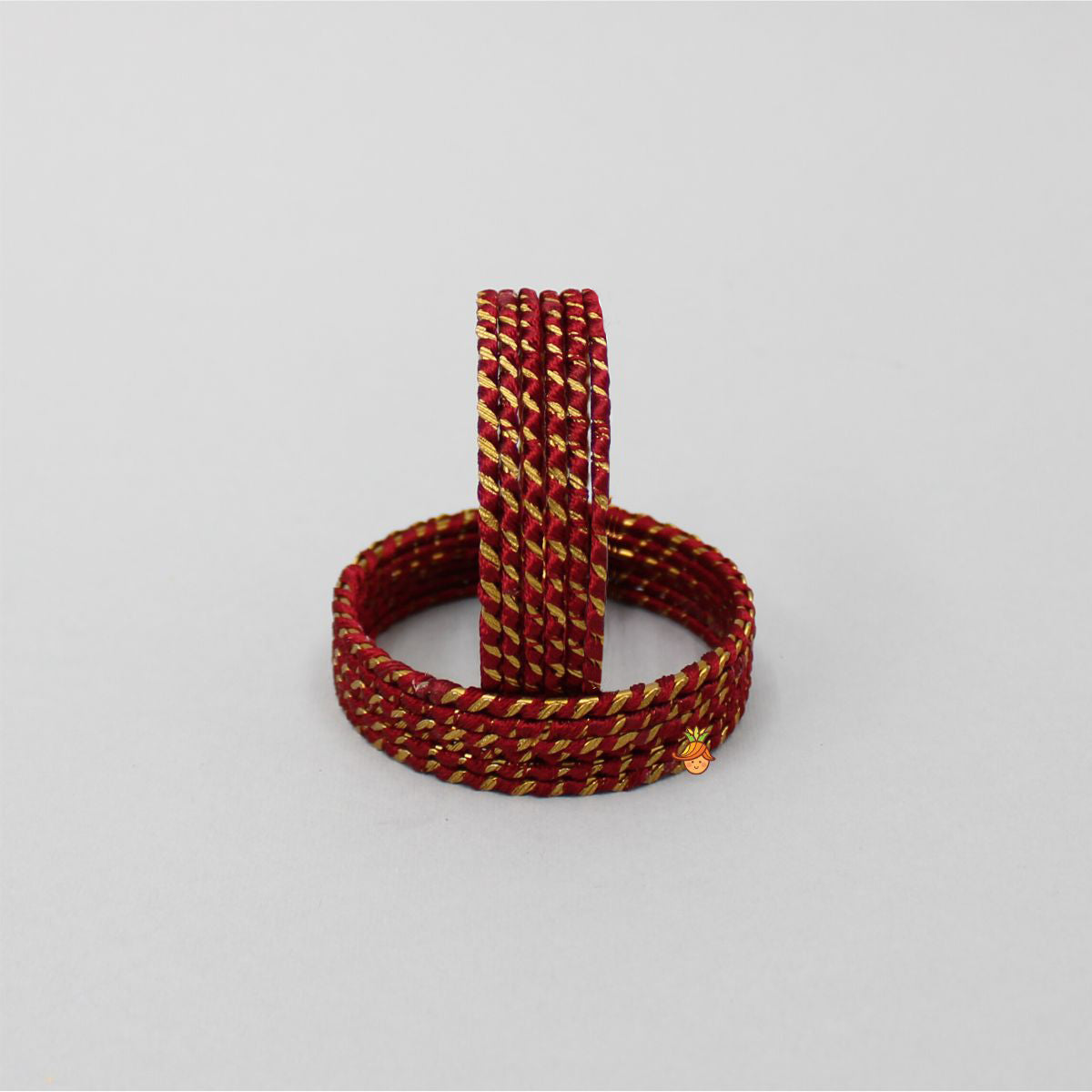 Silk Thread Detail Maroon Iron Bangles - Set Of 12